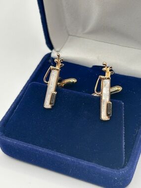 Vintage Swank Gold-tone Golf Bag Cufflinks with Mother of Pearl Inlay